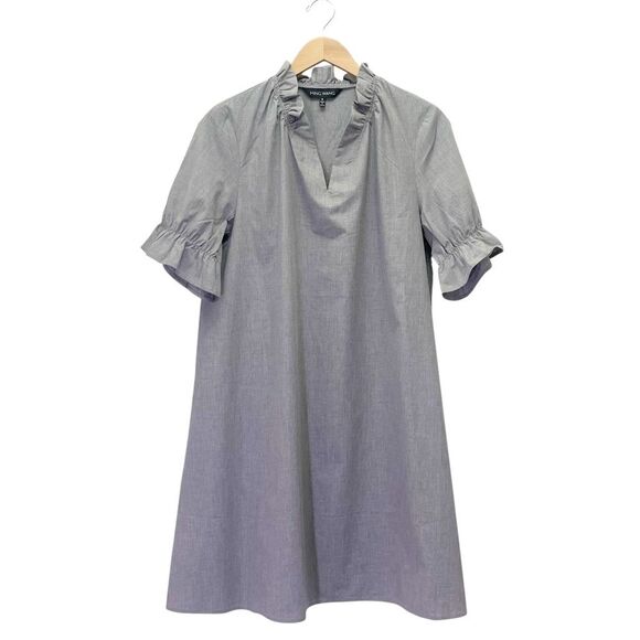 Ming Wang Cotton Shift Dress Size Small Ruffle Sleeve Gray V-Neck Poplin Unlined - Picture 11 of 12